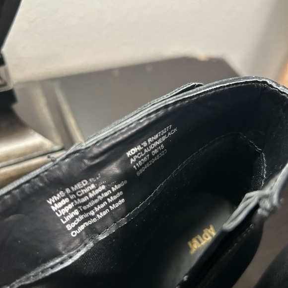 Black Ankle Boots with Gold Zipper on one side and black zipper on other side. - Picture 7 of 8